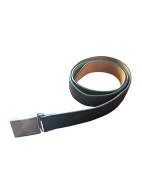 COACH" Signature Black Leather Belt Silver Tone Buckle Sz 36”